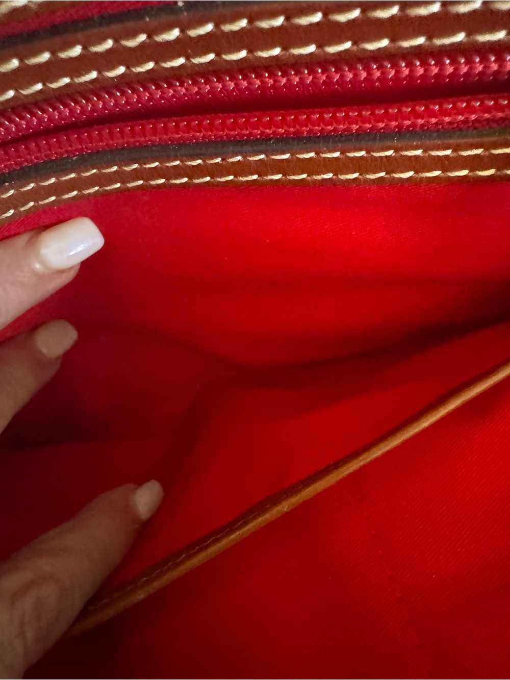 Dooney & Burke Red Dome Satchel Handbag with Tan Trim - Picture 14 of 14